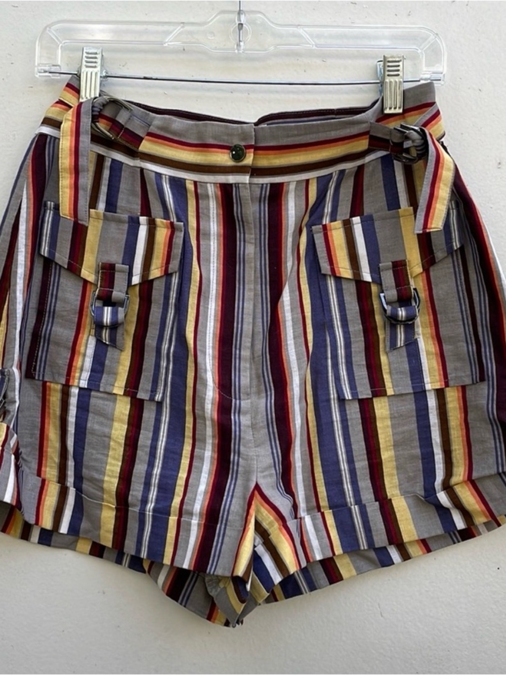 Zimmermann Multicolor Striped Cargo Shorts - Red, Blue, Yellow, Tan